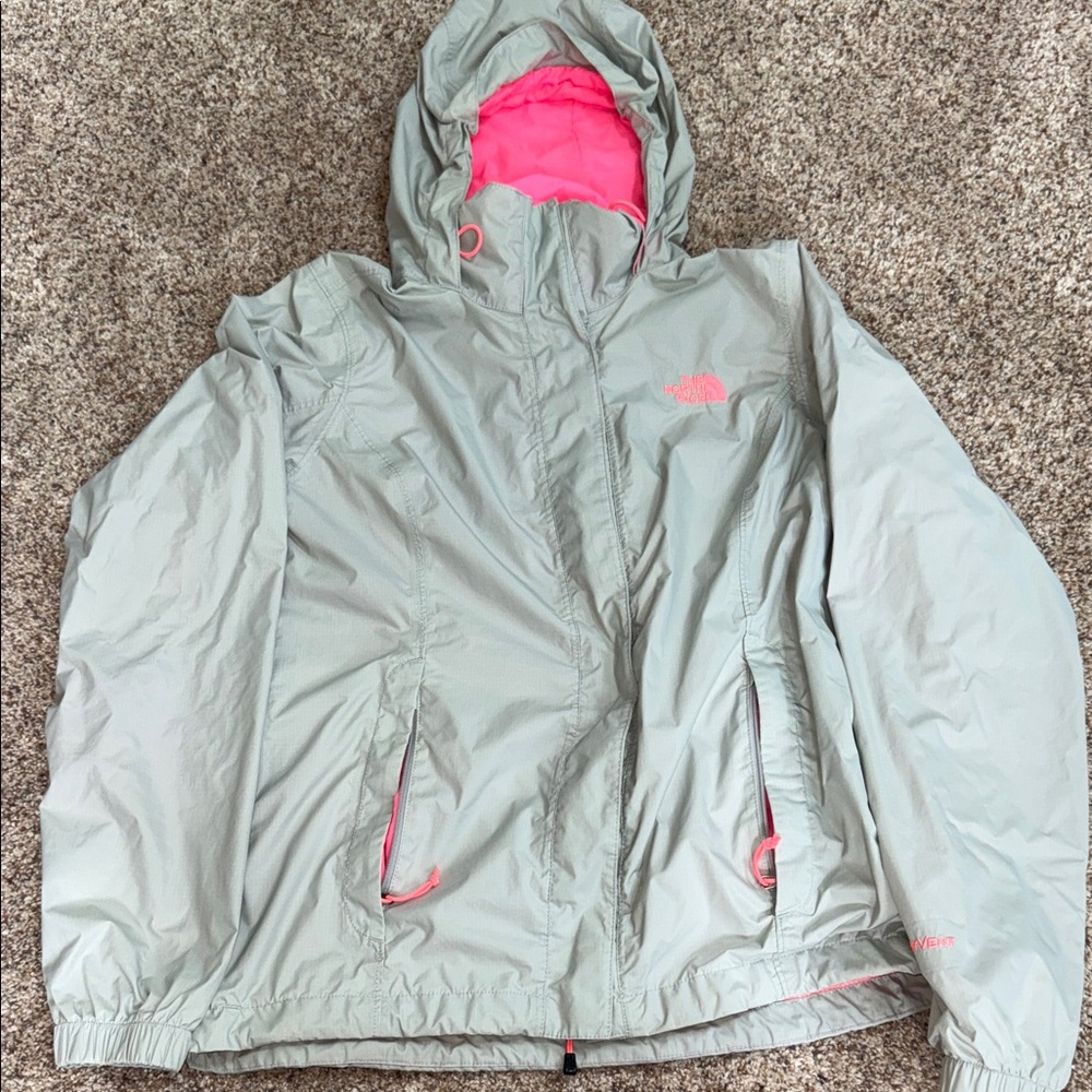 The North Face Light Gray Jacket with Pink Highlights